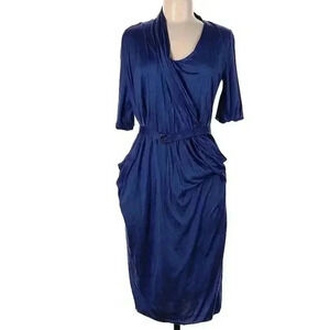 BOTTEGA VENETA Silk Dress Midi 42 M 6 8 US VINTAGE Designer Draped Belted Runway